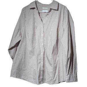 Charter Club Burgundy Stripe Tailored Fit Cotton Blend Button Up Shirt  Sz 20W